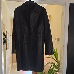 Black Mid-Length Leather Coat from Express Size 11/12